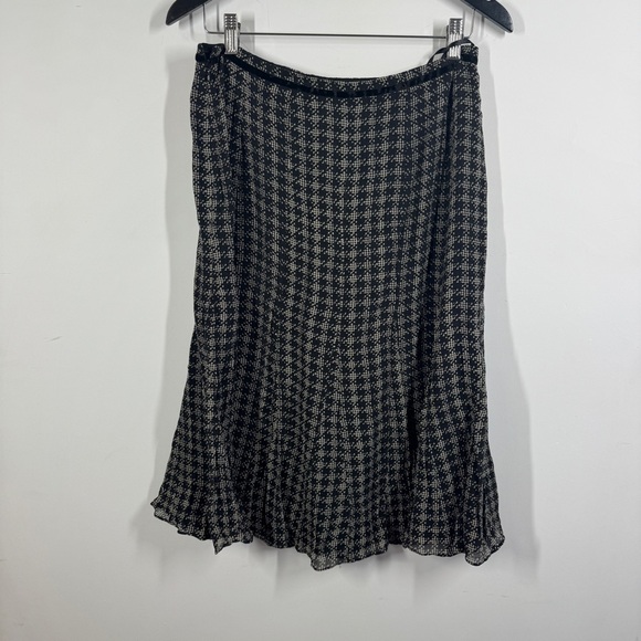 Vintage Anne Klein Black Cream Silk Houndstooth Midi Workwear Skirt Size 10 - Picture 10 of 15